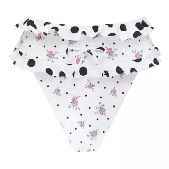 New! For love and lemons rosewater floral polka dot bikini bottoms 24363 - Picture 1 of 10